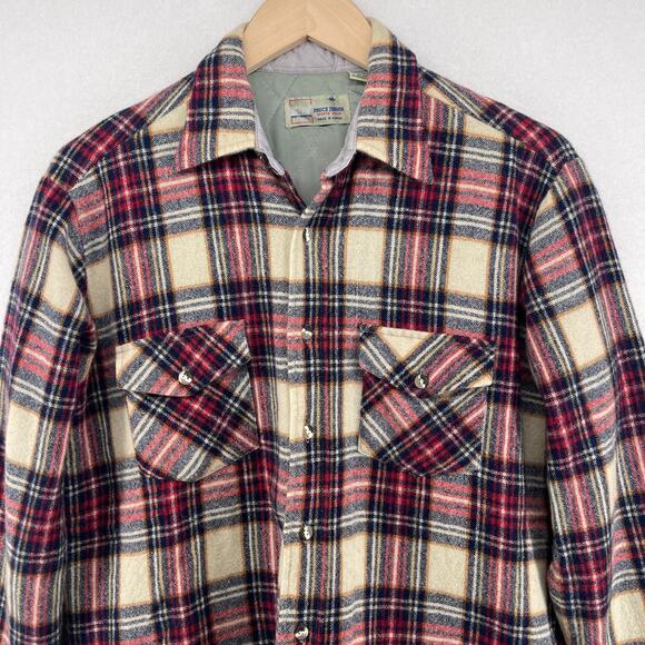 BRUCE JENNER Shirt Jacket Mens M Wool Blend Plaid Quilted Insulated Shacket Red - Picture 4 of 13
